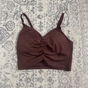 Brown Ruched Workout Crop Top